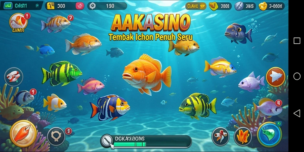 Screenshot utama AAKASINO menampilkan aksi menangkap ikan yang seru.