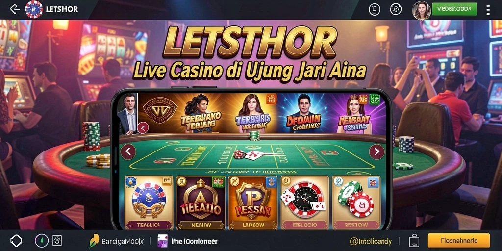 Tampilan gameplay utama LETSTHOR dengan dealer langsung dan suasana kasino.