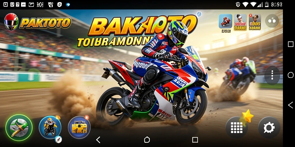 Tampilan gameplay seru dari PAKTOTO dengan balapan motor yang menantang.