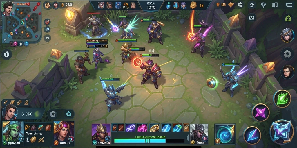 Screenshot utama RUDALTOTO menampilkan aksi seru dalam pertempuran MOBA.