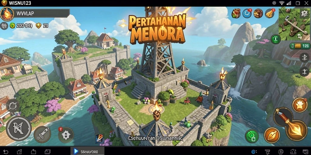Tampilan gameplay WISNU123 yang menarik dalam mengatur pertahanan.