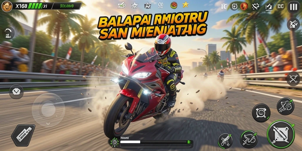 Gameplay seru X168 yang menampilkan balapan motor yang mendebarkan.